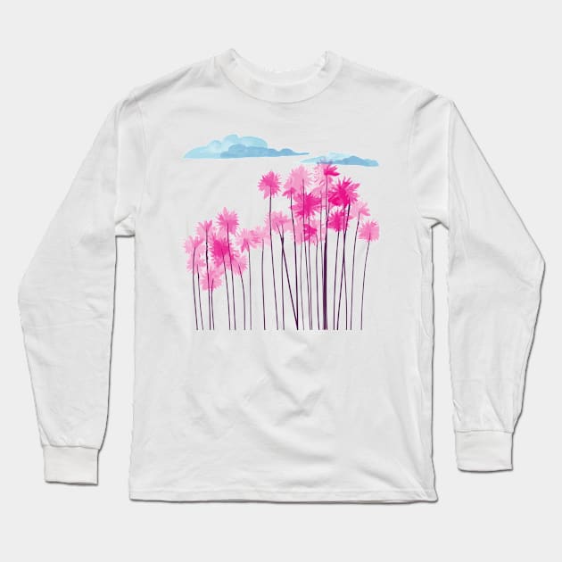 Skyscraper abstract pink watercolor flowers, gigantic flowers pattern, cloud drawing poster Long Sleeve T-Shirt by Modern Art